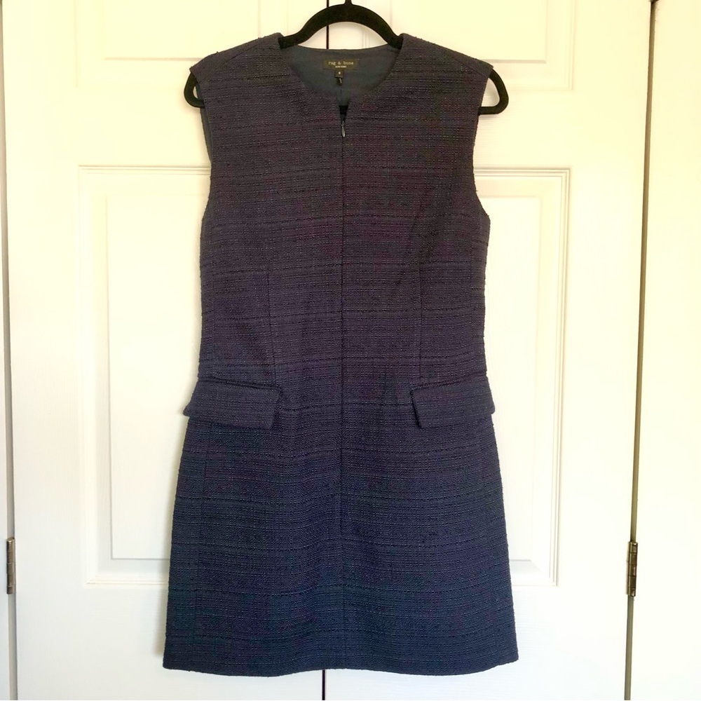 Rag & Bone Navy Tweed Roslyn Front Zipper Shift Dress Size 8 - Picture 4 of 12